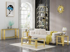 55” Rectangle Glass Console Table, 2-Tier Sofa Table with Clear Tempered Glass Top Golden Mirrored Stainless Steel Legs, Modern Luxury Narrow Entryway Table with Lower Shelf for Living Room