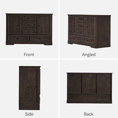 GarveeHome 47” Farmhouse Sideboard Buffet Cabinet,5 Drawers,2 Doors,Brown01