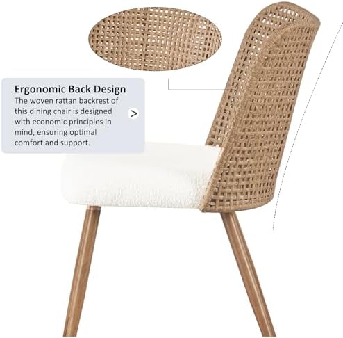Rattan Dining Chairs Set of 4,Modern Upholstered Kitchen Room Chairs,Accent D...