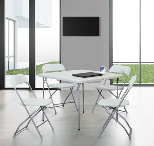 Office Star Resin 5-Piece Folding Square Table and Chair Set, Light Grey