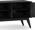 SIMPLIHOME Draper TV Stand - 60 inch Wide Solid Wood Low Media Console in Black, Mid Century Modern Entertainment Center for Living Room for TVs up to 65 Inches with Cabinets and Cable Management