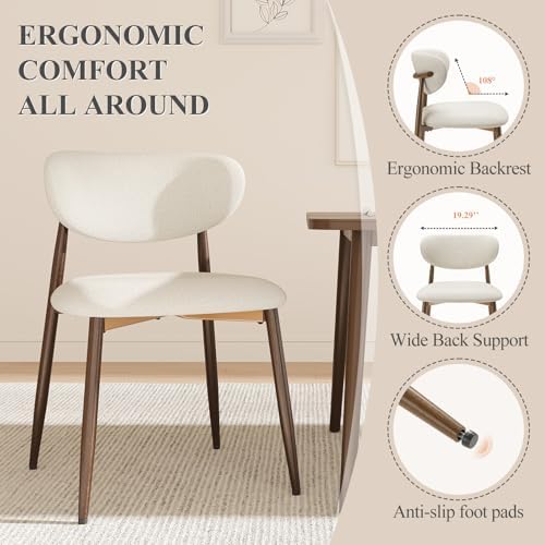 MALOL Upholstered Curved Back Dining Chairs Set of 6, Beige