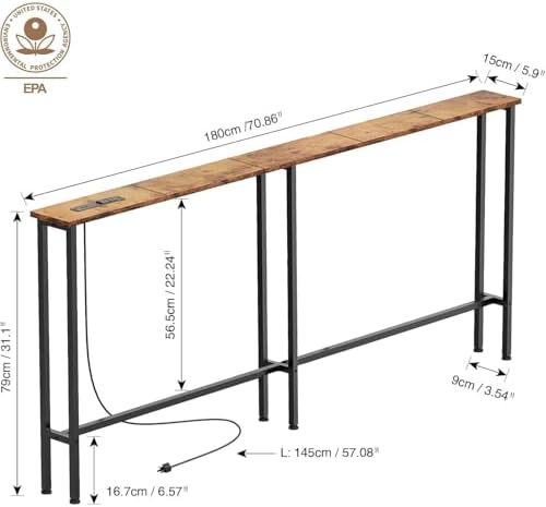 Keelian 70" Narrow Console Sofa Table with Power Outlets & 2 USB Por...