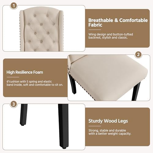 Yaheetech Upholstered Dining Chairs Set of 4 Button Tufted Chairs Beige
