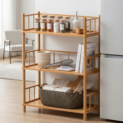 3‑Tier Expandable Bamboo Open Bookcase,Wooden Bookshelf,Natural
