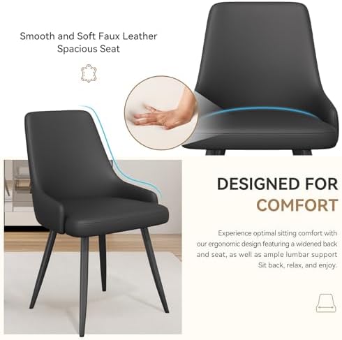 Faux Leather Chairs Set of 2, Waterproof Padded Seat,Black