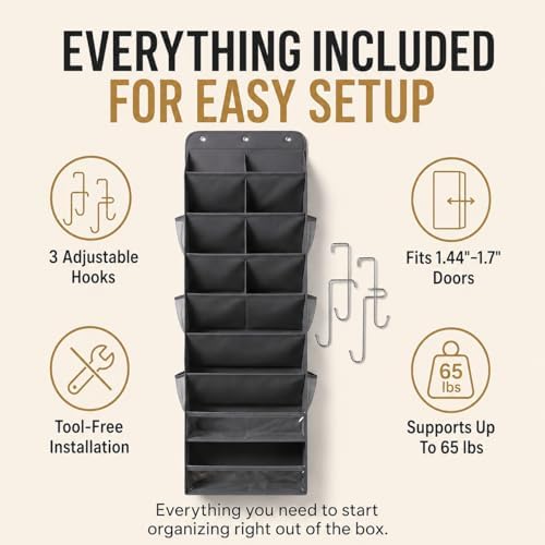 8 Tier Hanging Shoe Organizer for Closet, Over the Door Shoe Organizer with Deep 120D Extra Thick Pockets, Shoe Rack for Closet & Entryway, with 6 Side Pockets for Boots (Transparent)