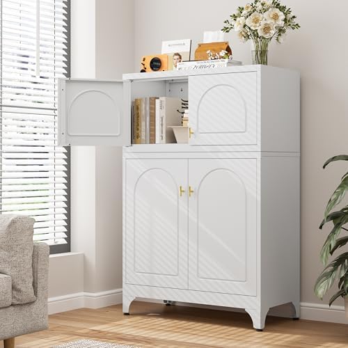 32" Wall Metal Storage Cabinet with Doors & Gold Handle | Adjustable...