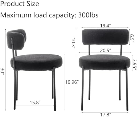 Cinxzar Black Boucle Dining Chairs Set of 6, Upholstered Dining Room Chairs w...