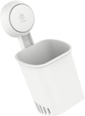 Strong Suction Toothbrush Holder Wall Mount No Drilling Bathroom Organizer with Ventilated Storage Shelf for Toothbrush Razor Makeup White