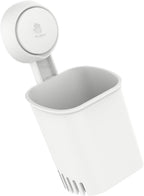 Strong Suction Toothbrush Holder Wall Mount No Drilling Bathroom Organizer with Ventilated Storage Shelf for Toothbrush Razor Makeup White
