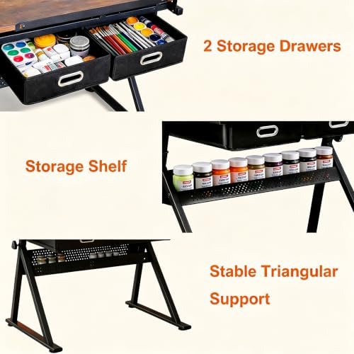 Garvee Height Adjustable Drafting Table, 0-75°Tilting Drawing Desk