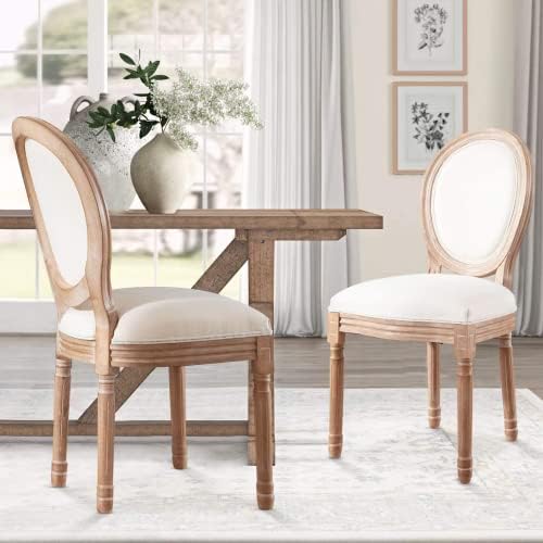 Nrizc French Country Dining Chairs Set of 4, Farmhouse Fabric Chairs with Rou...