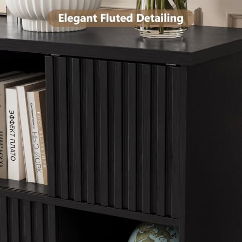 Einhomn 8 Cube Storage Organizer with Sliding Doors, Modern Fluted Bookshelf ...