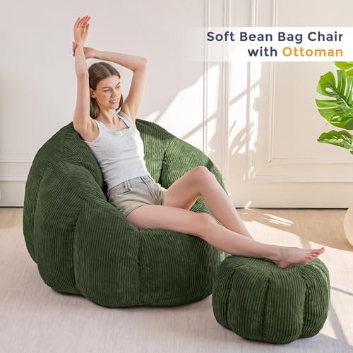 MAXYOYO Bean Bag Chair with Ottoman, Giant Pumpkin Lounge Chair for Adults | ...