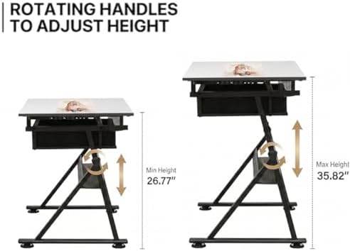 Adjustable Drawing Table with 2 Drawers & Stool, for Art & Work