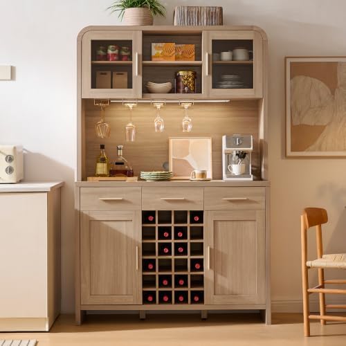 77" Tall Pantry Cabinet & Coffee Bar Cabinet with Storage,Gray Oak
