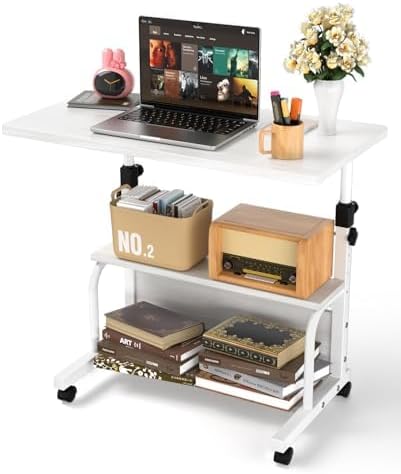 QZMDSM Portable Desk with Wheels Small Standing Desk on Wheels Adjustable Hei...