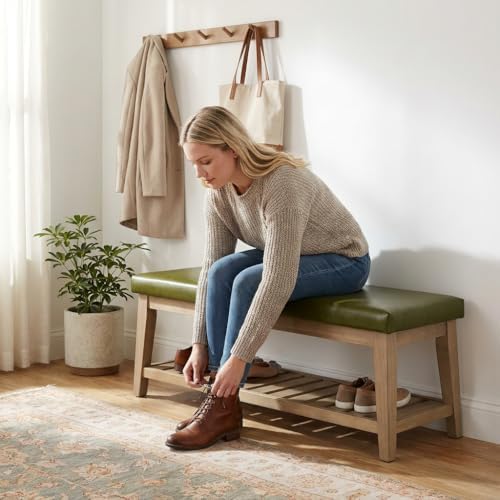 HUIMO Entryway Shoe Bench with Cushion, End of Bed Bench,Upholstered Bench fo...