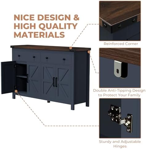 VVFLU 55'' Buffet Cabinet with Storage, Farmhouse Kitchen Storage Cab...