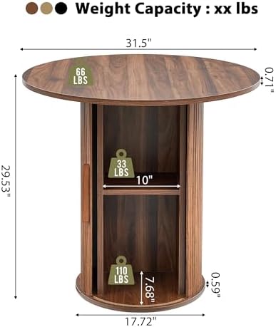 31.5" Round Dining Table for 2-4, Modern Farmhouse Kitchen Table with 2-...