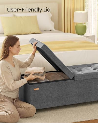 SONGMICS Storage Ottoman Bench with Legs, Folding Ottoman Foot Rest with Flip...