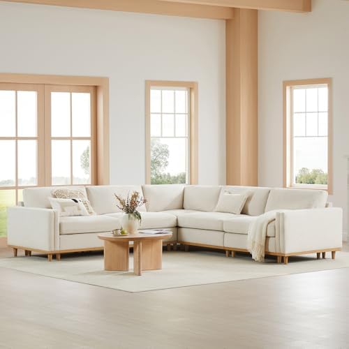 CHITA 114” Super Large Sectional Modular Sofa, Down Filled, 5 Seat, Linen | D...