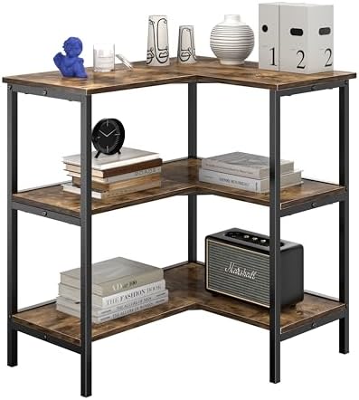 VECELO Corner Cabinet Table with 3 Tier Open Shelf, Multipurpose Display Orga...