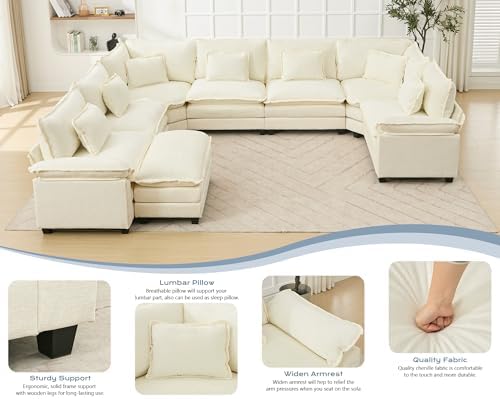 145" Oversized Modular Sectional Sofa U-Shaped Corner Cloud Couch with O...