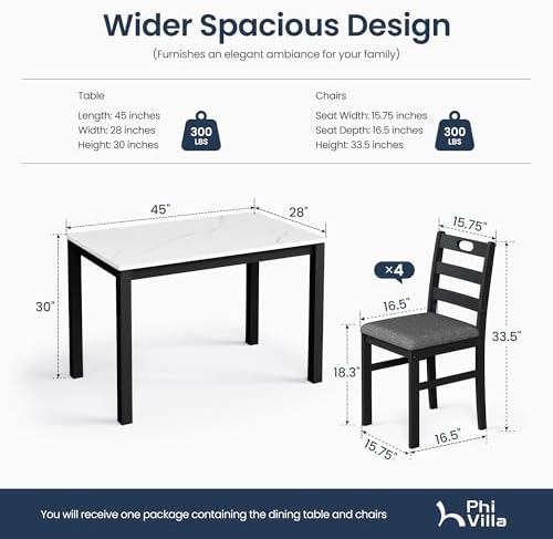 PHI VILLA Dining Table Set for 4, Marble Design Kitchen Table and Chairs