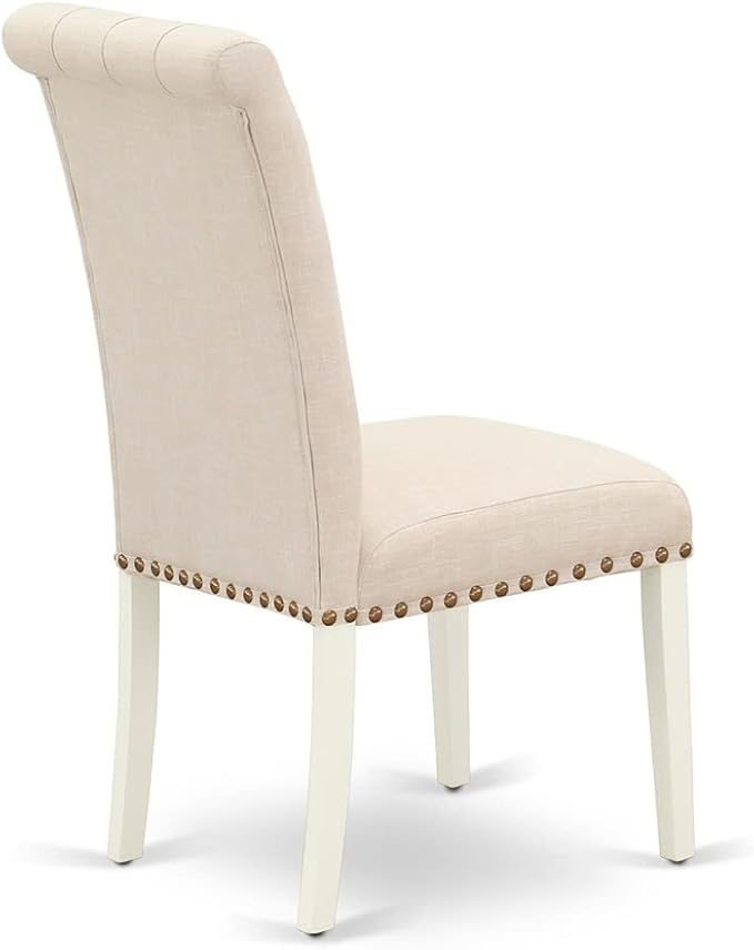 East West Furniture DOBR7-LWH-02 7 Piece Dining Table Set Consist of a Rectangle Table with Butterfly Leaf and 6 Light Beige Linen Fabric Upholstered Chairs, 42x78 Inch, Linen White