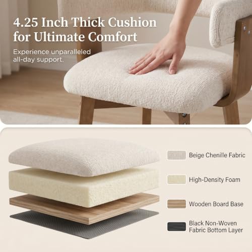 ROCITY Modern Dining Chairs Set of 4 Beige Upholstered Dining Room Chairs, Fa...