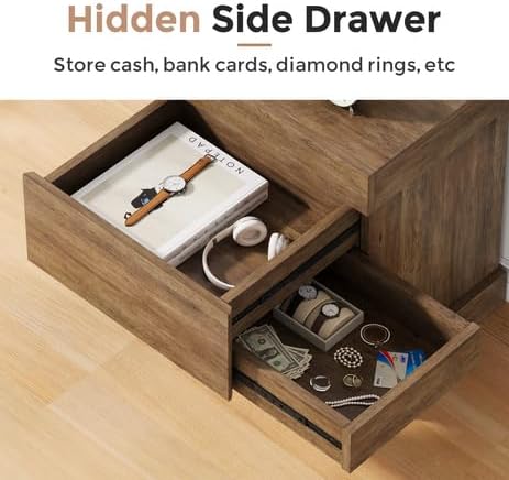 Nightstand with Gun Drawer, Farmhouse Bedside Table with Hidden Storage, Side...