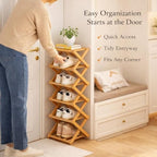 Foldable Shoe Rack, 9-Tier Bamboo Vertical Shoe Organizer, Narrow Space-Saving Shelf, No-Tools Assembly, Expandable Storage for Closet, Entryway, Corner, Bedroom (Natural, 6 Tire)