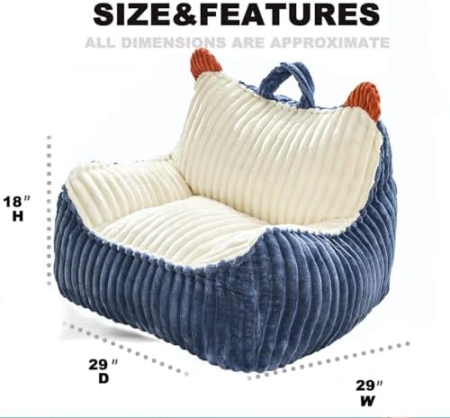 Kisoy Bean Bag Chair, Bean Bag Sofa with Memory Foam Filler for Boys and Girl...