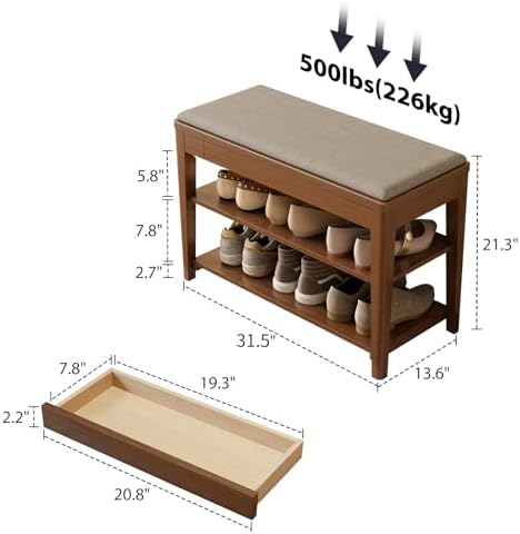Small Shoe Bench with Storage, Wooden Shoe Storage Bench with Cushion&Hid...