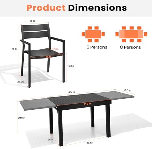 Pellebant 9-Piece Aluminum Outdoor Patio Dining Table Set for 8 Person