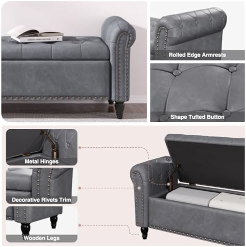 FiveWillowise 55" Bedroom Bench, End of Bed Bench with Storage, Grey