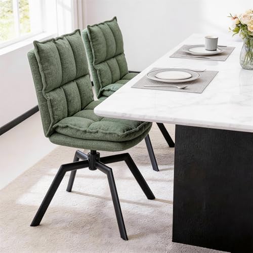 Swivel Dining Chairs Set of 6, Mid-Century Modern Chairs with Linen Fabric, H...