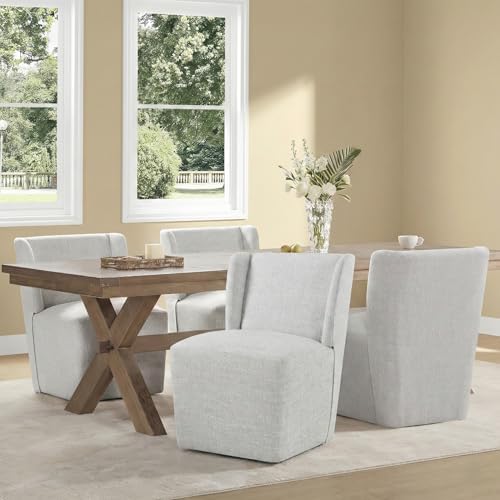 KISLOT Upholstered Dining Chairs Set of 4 with Casters, Pale Gray