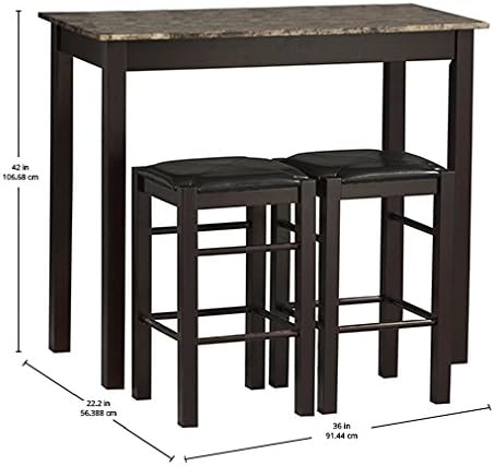 Linon Brown 3-Piece Table Faux Marble Tavern Set, 42" w x 22.25" d ...