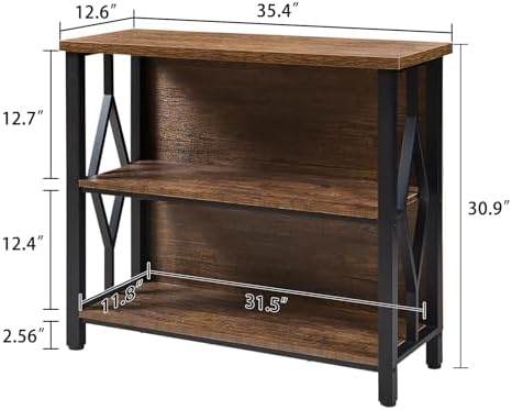 HOMISSUE Bookshelf, 3-Tier Rustic Short Bookshelf, Industrial Shelf Bookcase ...