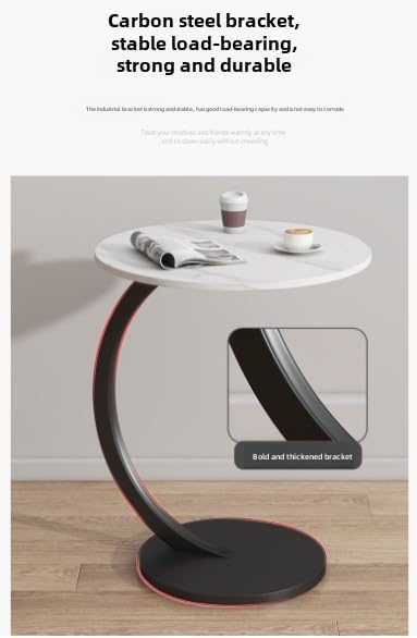 C-Shaped End Table Side Table Wood Sofa Table with Metal Frame for Living Roo...