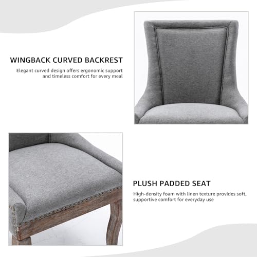 Modern Dining Chairs Set of 4, Fabric Upholstered High Back Chairs with Nailh...