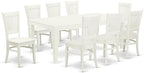 East West Furniture LGVA9-LWH-W 9 Piece Dining Table Set Includes a Rectangle Dining Room Table with Butterfly Leaf and 8 Wood Seat Chairs, 42x84 Inch, Linen White
