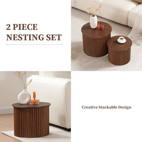 AVZEAR Round Nesting Coffee Table Set of 2, Small Fluted Coffee Table Circle ...