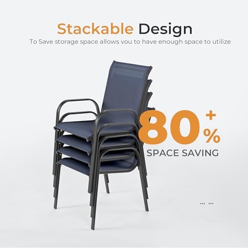 HAPPATIO Outdoor Patio Dining Set, 4 Quick Dry Textilene Dining Chairs and Sq...