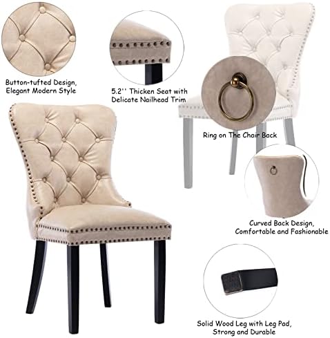 CIMOTA Beige Leather Dining Chairs Set of 8 Mid Century Modern Dining Room Ch...