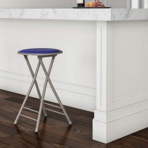 Lavish Home Folding Stool with Padded Backless Seat, Blue, 24 Inch