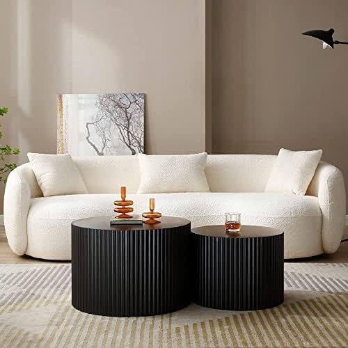 JUSTONE 2-Piece Nesting Coffee Tables Set - Modern Drum End Tables for Small ...